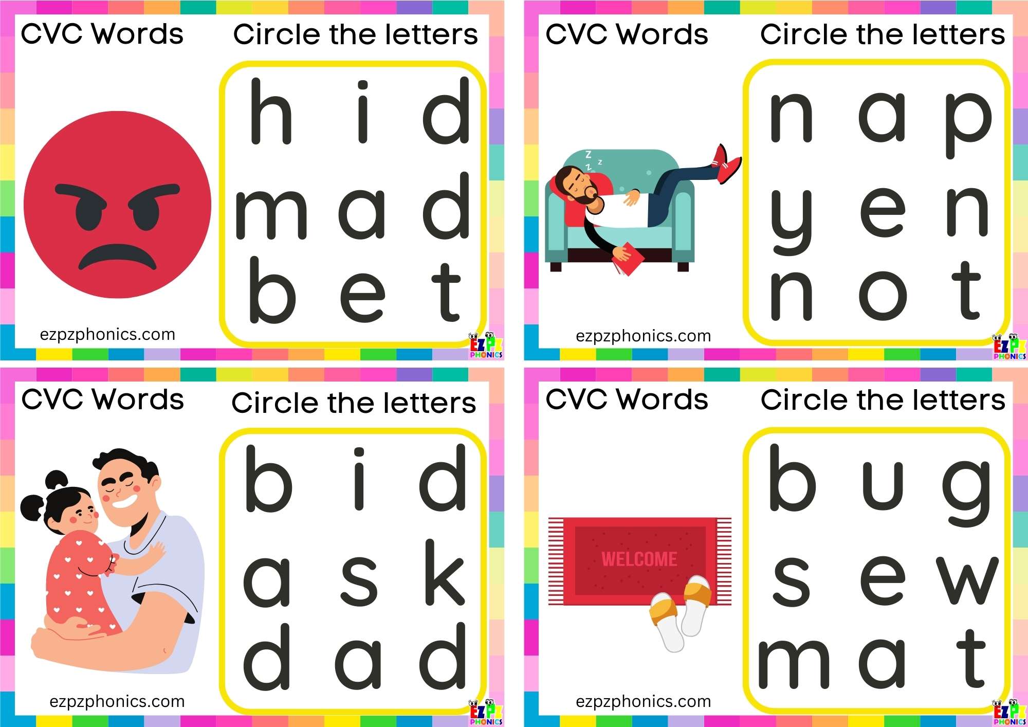 Short a Vowel CVC words Circle the letters to make the words 4
